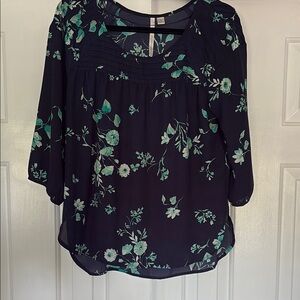 Floral Navy Blue and Green Women's Top